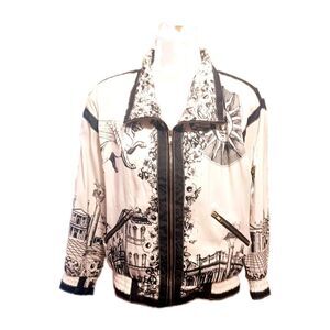 Gallery Vintage 90s Women's B/W Windbreaker Bomber Jacket Medium